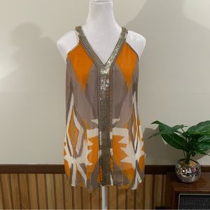 NWOT INC Sleeveless Harvest Sun Safari Femme Beaded V-Neck Top (6)